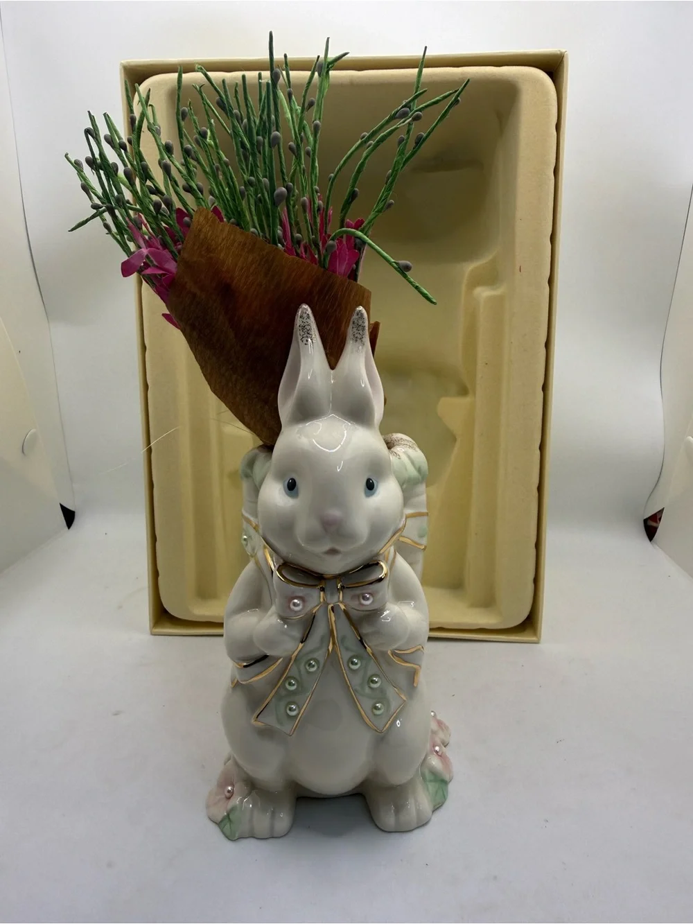 Vintage Lenox Petals & Pearls Vase-Bud/Rabbit/Figural - 6 1/4